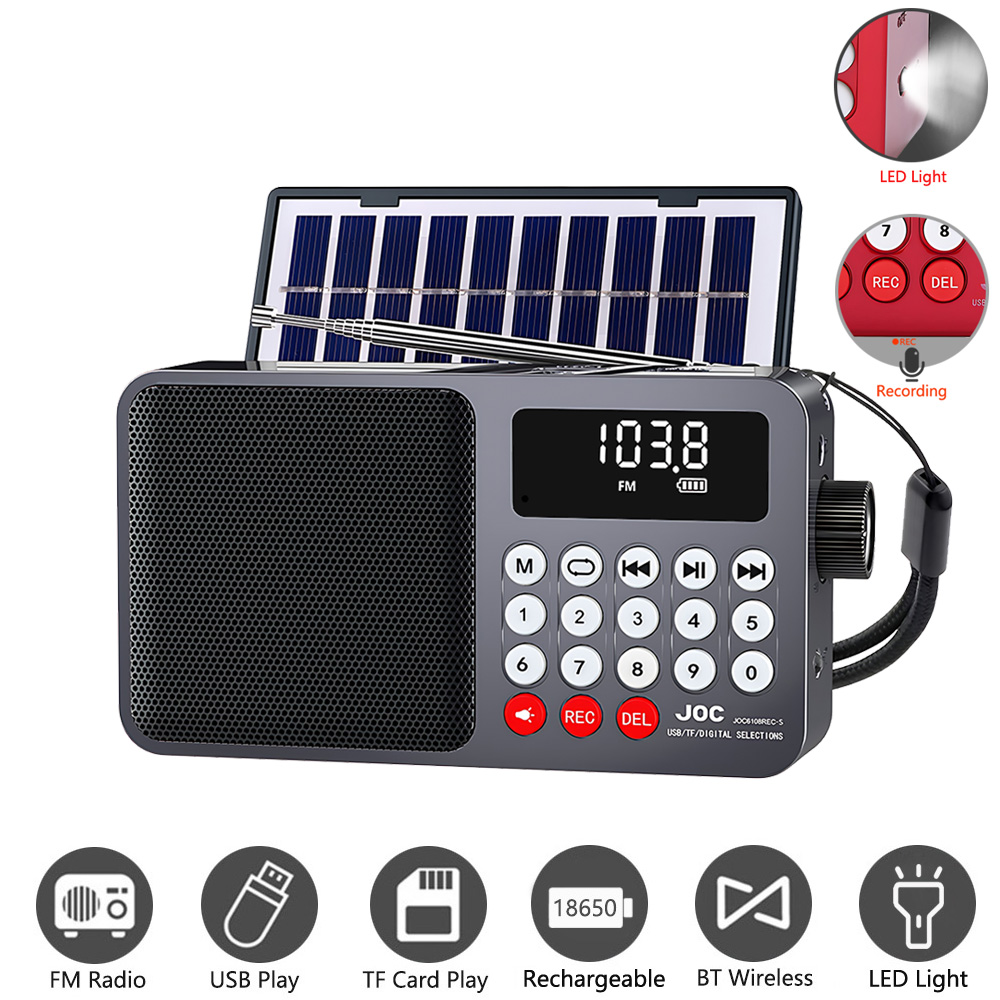 Emergency Radio Solar - Solar Portable FM Radio Rechargeable Bluetooth