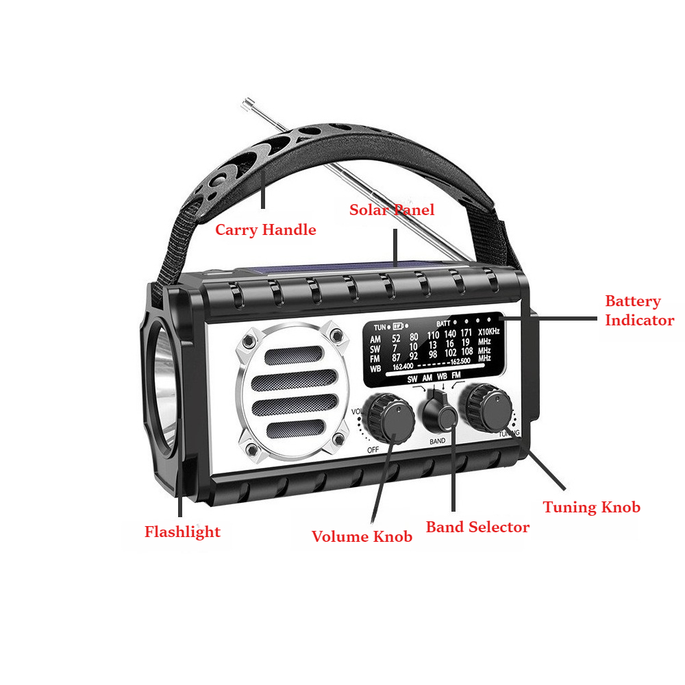 Emergency Radio Solar - Portable Solar Hand Crank Emergency Radio