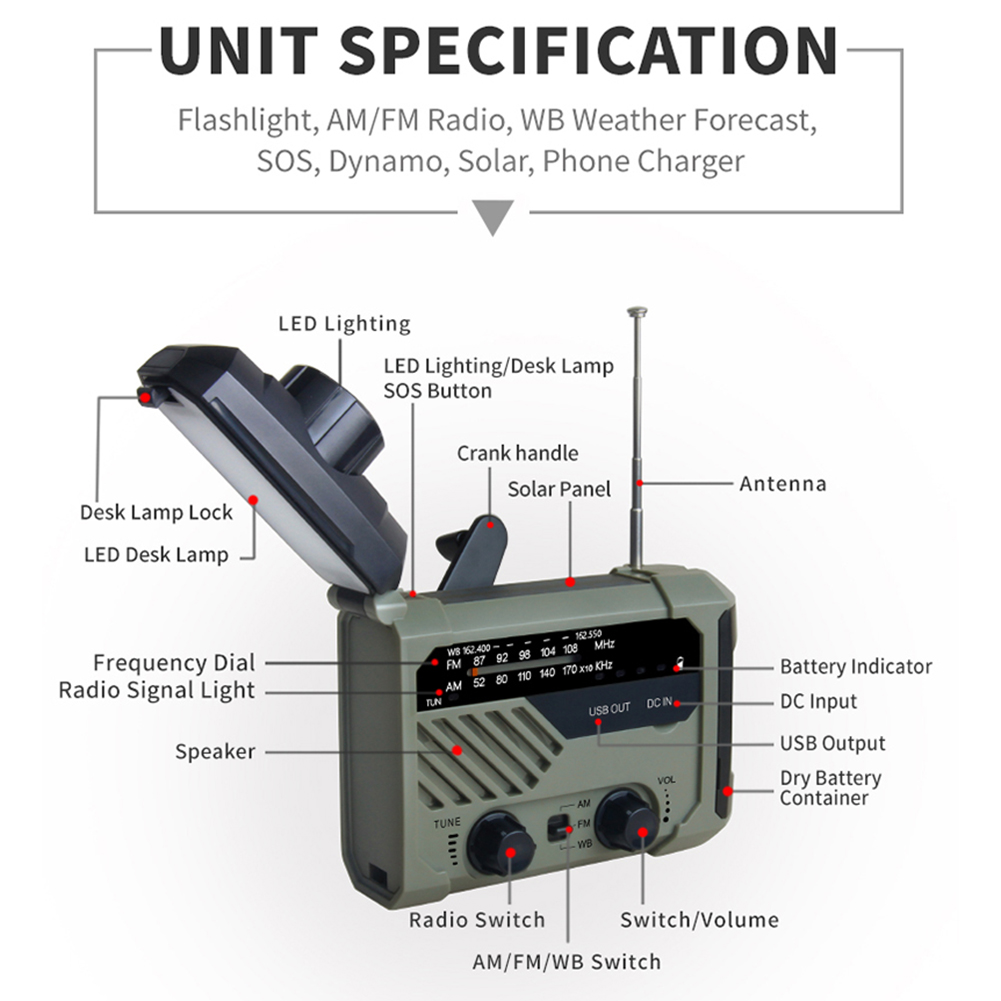 Emergency Solar Radio with Han - Emergency Radio Solar ulasan dan harga