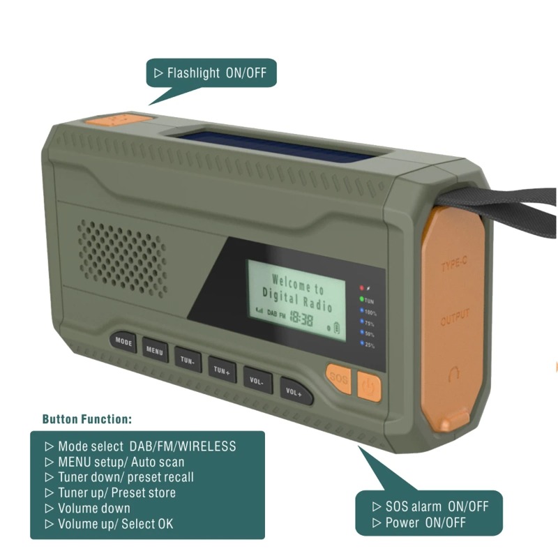 DAB/FM Bluetooth Radio Outdoor - Emergency Radio Solar ulasan dan harga